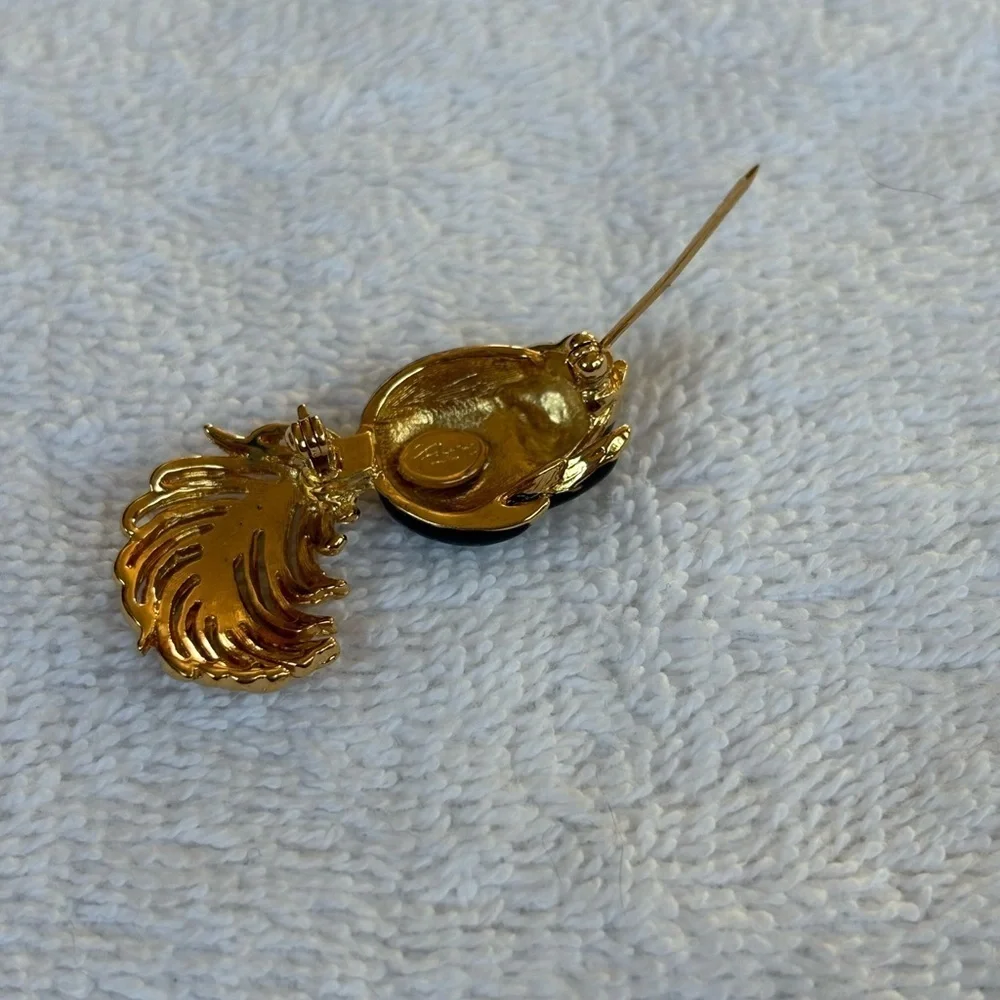 Vintage Puccini Black Enamel Skunk Brooch with Rhinestones - Picture 4 of 14
